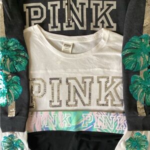 Victoria’s Secret PINK BLING Tropical Palm Zip Up M Shirt Yoga Leggings L NWT